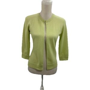 Griffen 100% Cashmere Sweater  Women’s Small Preppy Quiet Luxury Green Beaded